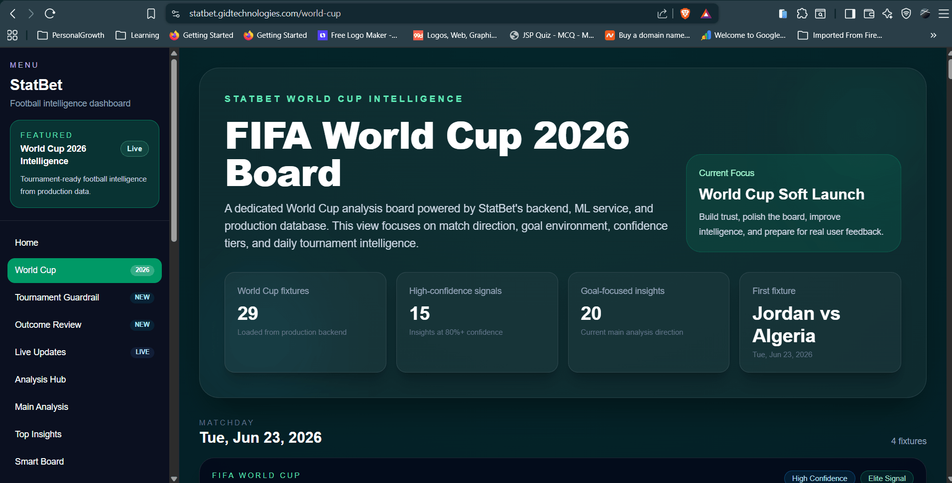 StatBet World Cup Board screenshot