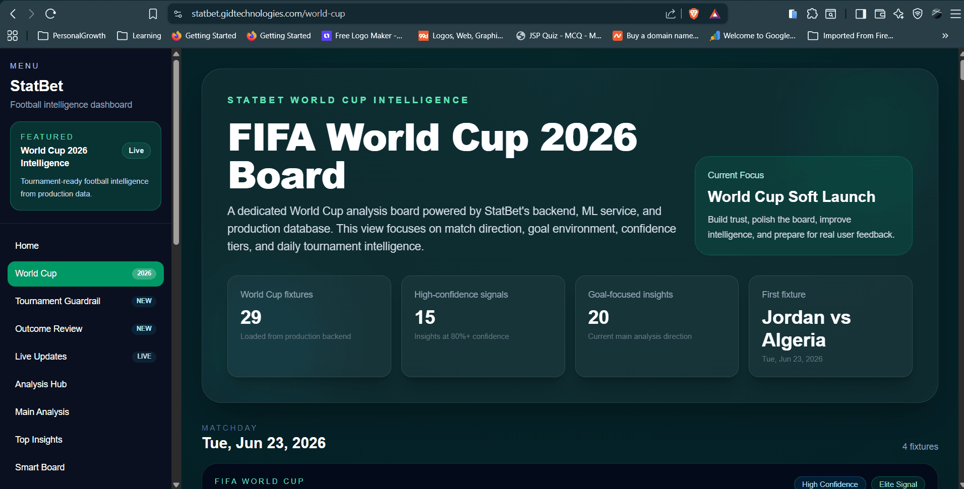 StatBet World Cup Board screenshot